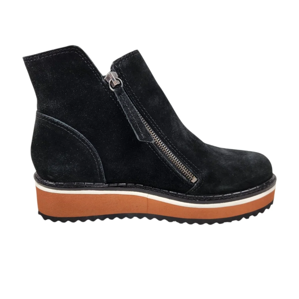 Matisse Jett Black Suede Leather Platform Double Zip Ankle Boots Womens Size 7.5